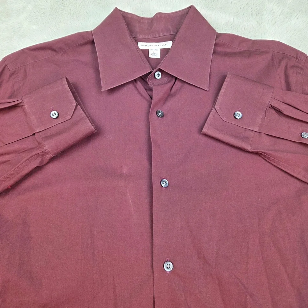 Banana Republic Cotton Blend Button Down Shirt Mens L Stretch Long Sleeve Maroon